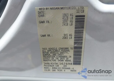 2019 Nissan Altima 2.5 Sr from USA, damaged, VIN 1N4BL4CV3KC167698